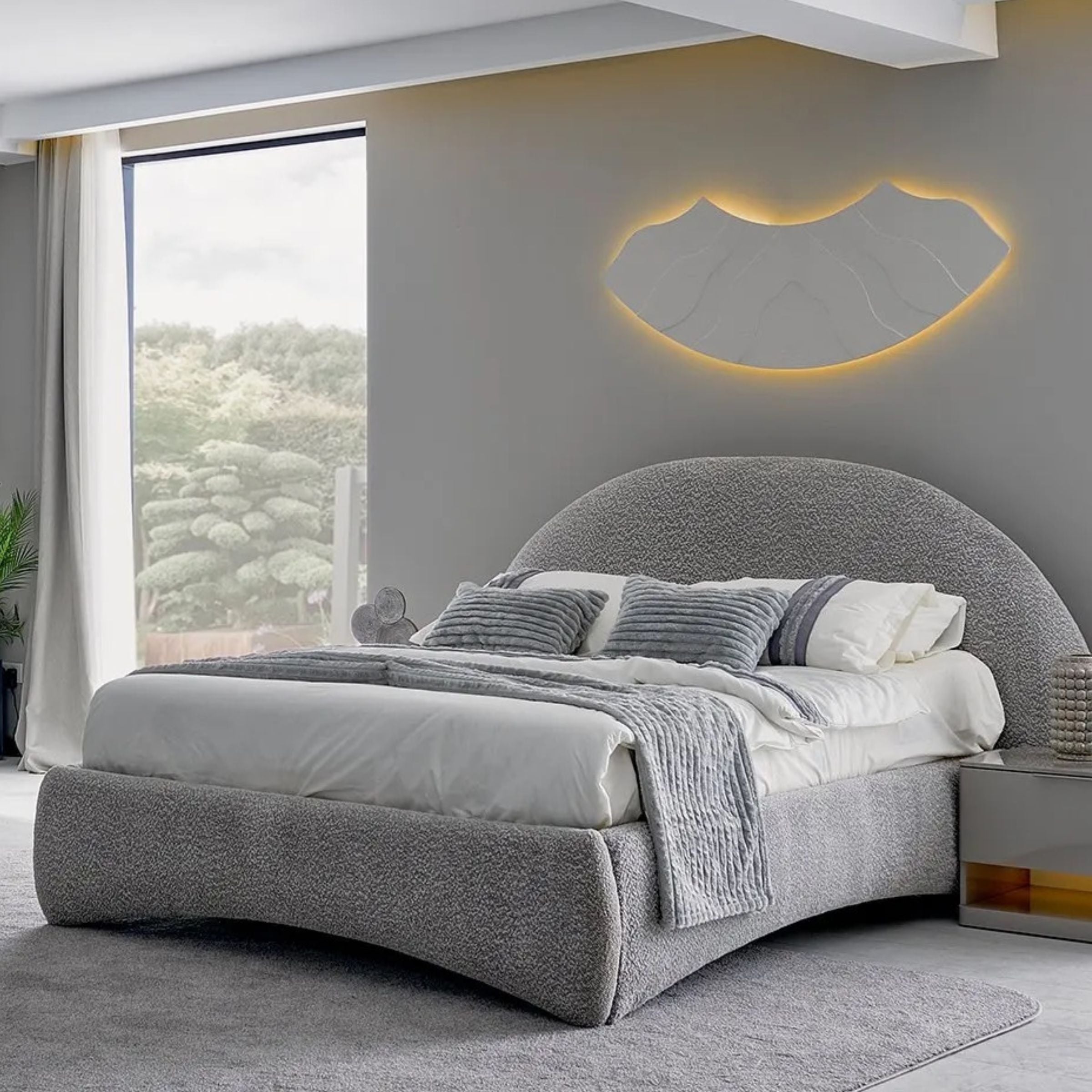 Luna Curved Upholstered Bed Frame with Storage