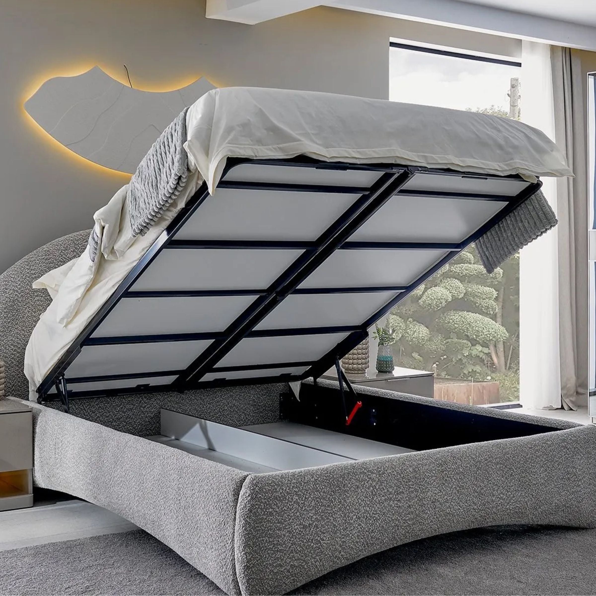 Luna Curved Upholstered Bed Frame with Storage