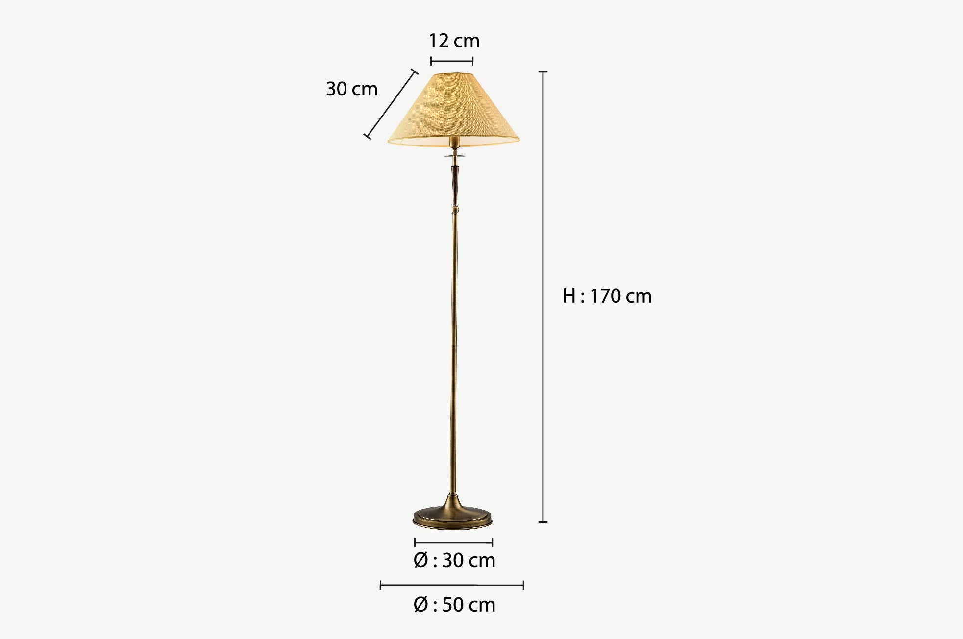 Vintage Brass Floor Lamp Fabric Shade